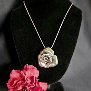 Rose Flower Pendant Sterling Silver Necklace